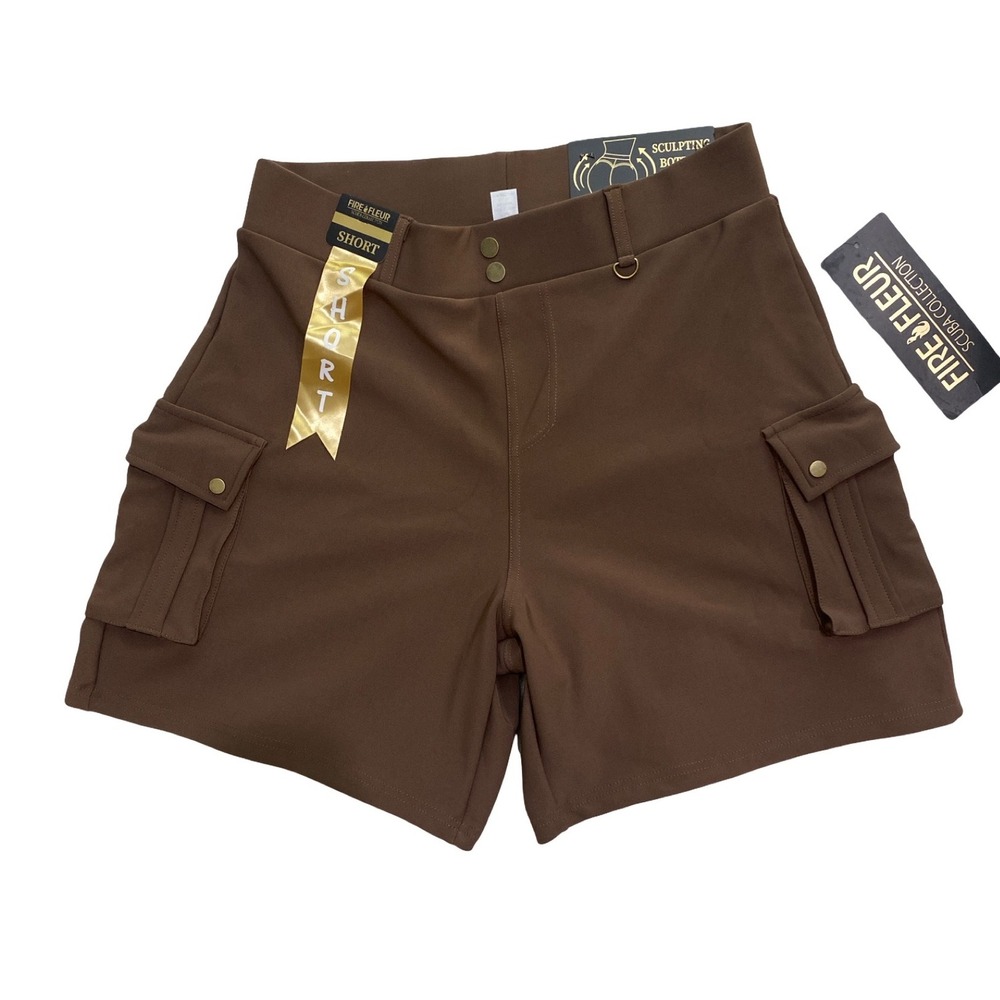 NWT Brown Cargo Sculpting Shorts Women's 1X pull on Shaping Stretch 7" inseam